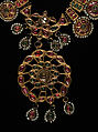 Necklace, Gold, diamonds, colorless sapphires, rubies, imitation emeralds (colorless rock crystal over green foil), and pearls
